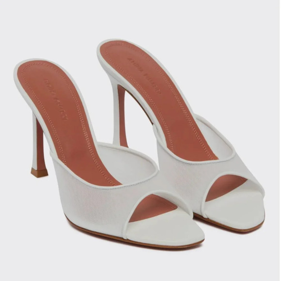 Amina Muaddi Alexa Mesh Slipper 95 White Wedding Mule Heels Shoes Bridal Slip On - Picture 1 of 11